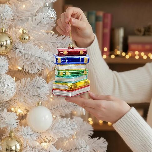 REXTOXA Stack of Books Glass Blown Christmas Ornament 2025 – Book Lover Gifts for Women, Readers, Bookworms, Book Club, Bookish Decor, Librarian Gift Ideas – 4.33 × 3.54 × 3.54 Inches with Display Box in Saudi Arabia