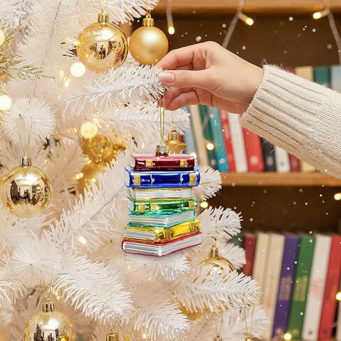 REXTOXA Stack of Books Glass Blown Christmas Ornament 2025 – Book Lover Gifts for Women, Readers, Bookworms, Book Club, Bookish Decor, Librarian Gift Ideas – 4.33 × 3.54 × 3.54 Inches with Display Box in Saudi Arabia