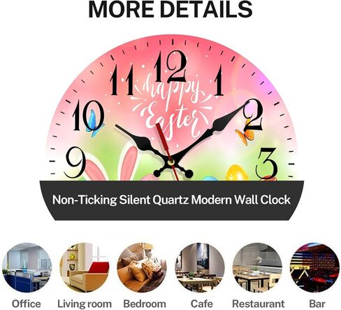 Subwest Wooden Wall Clock Silent Non-Ticking, Happy Easter Eggs Grass Butterflies Bunny Vintage Round Wall Clocks Decor for Home Kitchen Living Room Office, Battery Operated(12 Inch) in Saudi Arabia