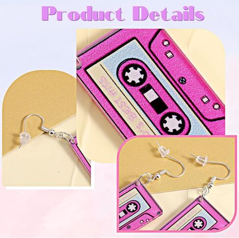 3 Pairs Vintage Cassette Tape Earrings 80s 90s Neon Earrings for Women Retro Geometric Drop Dangle Earring Candy Color Hoop Earring Cosplay Jewelry Party Accessories Outfit Gifts in Saudi Arabia