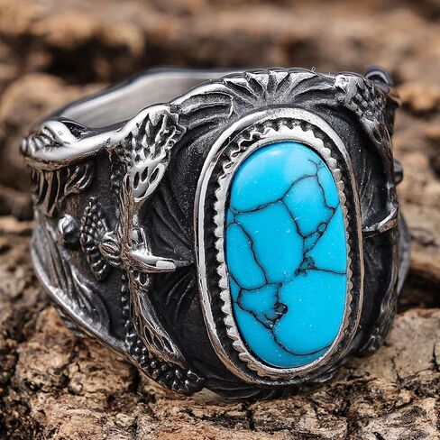 SMANXEY Men's Turquoise Titanium Steel Ring Engraved Eagle Design Vintage Western Navajo Native American Style, RDR Americana Biker Bold Jewelry in Saudi Arabia