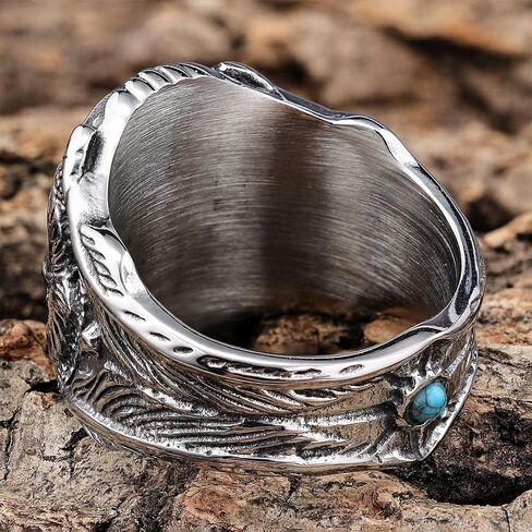 SMANXEY Men's Turquoise Titanium Steel Ring Engraved Eagle Design Vintage Western Navajo Native American Style, RDR Americana Biker Bold Jewelry in Saudi Arabia