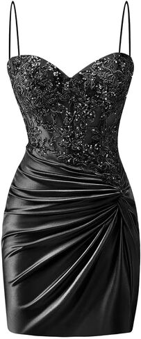 فساتين Stylefun قصيرة مزينة بالدانتيل لحفلات العودة للوطن من الساتان وحزام السباغيتي مشد على شكل قلب لحفلات الكوكتيل STN024 in Kuwait