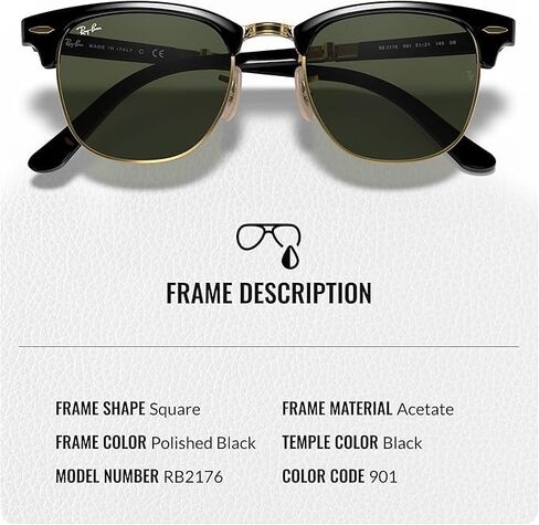 Ray-Ban RB2176 CLUBMASTER FOLDING Square Shaped Sunglasses for Men & Women with Official RAYBAN Eyewear Kit in Saudi Arabia