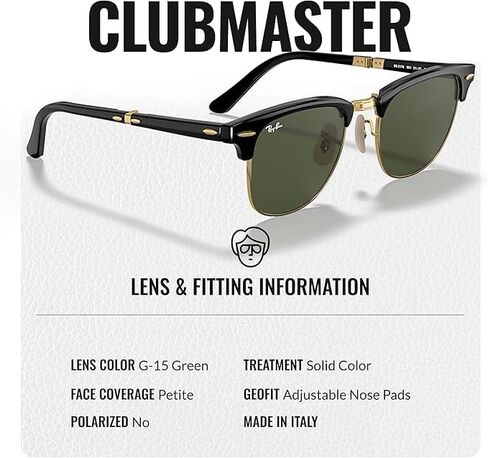 Ray-Ban RB2176 CLUBMASTER FOLDING Square Shaped Sunglasses for Men & Women with Official RAYBAN Eyewear Kit in Saudi Arabia