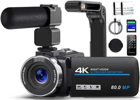 4K Camcorder Video Camera Ultra 48MP Vlogging Camera for YouTube 18X Digital Zoom Camcorder Recorder 3.0" LCD Touch Screen IR Night Vision with Remote Control, 32GB SD Card, 2 Batteries in Saudi Arabia
