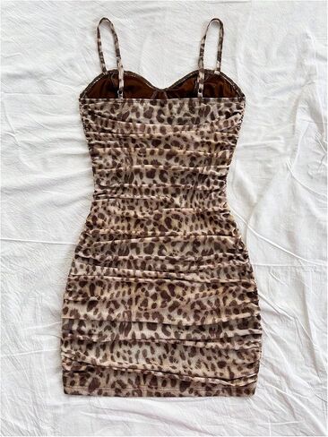 GORGLITTER Women's Cheetah Ruched Bodycon Mini Dress Y2k Leopard Animal Print Open Back Summer Going Out Club Dresses in Saudi Arabia