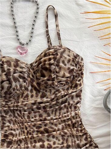 GORGLITTER Women's Cheetah Ruched Bodycon Mini Dress Y2k Leopard Animal Print Open Back Summer Going Out Club Dresses in Saudi Arabia