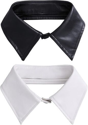 ERKIES Fake Collar Detachable Dickey Collar Blouse Half Shirts PU Leather Lapel Peter Pan Faux Collar False Collar for Women in Saudi Arabia