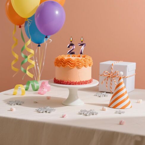 شمعة عيد ميلاد AOOLADA 27 و72، شموع الكيك 27 و72، شموع عيد ميلاد رقم 27 و72 لتزيين الجزء العلوي من الكعك، أرجواني in Kuwait