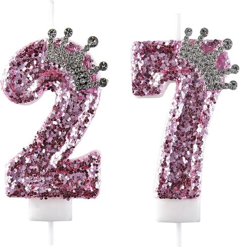 شمعة عيد ميلاد AOOLADA 27 و72، شموع الكيك 27 و72، شموع عيد ميلاد رقم 27 و72 لتزيين الجزء العلوي من الكعك، أرجواني in Kuwait