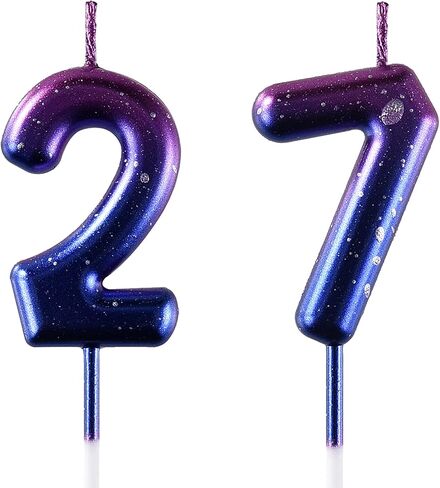 شمعة عيد ميلاد AOOLADA 27 و72، شموع الكيك 27 و72، شموع عيد ميلاد رقم 27 و72 لتزيين الجزء العلوي من الكعك، أرجواني in Kuwait