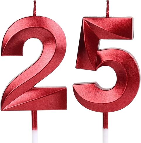 25th & 52nd Birthday Candles, Red Number 25 52 Glitter Candle for Cake, Happy Birthday Cake Topper Decoration for Him Her Birthday Anniversary Wedding Celebration Party Supplies(Red,25) in Saudi Arabia