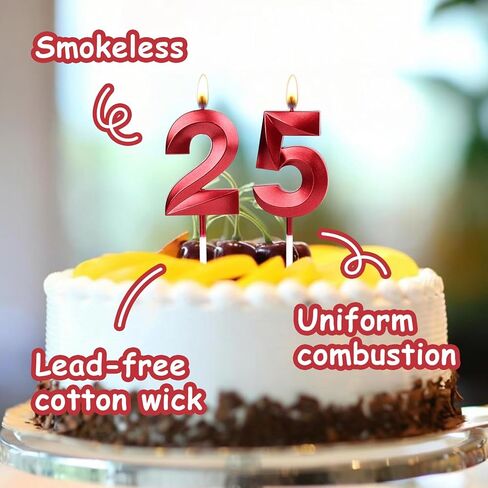 25th & 52nd Birthday Candles, Red Number 25 52 Glitter Candle for Cake, Happy Birthday Cake Topper Decoration for Him Her Birthday Anniversary Wedding Celebration Party Supplies(Red,25) in Saudi Arabia