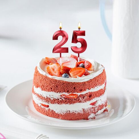 25th & 52nd Birthday Candles, Red Number 25 52 Glitter Candle for Cake, Happy Birthday Cake Topper Decoration for Him Her Birthday Anniversary Wedding Celebration Party Supplies(Red,25) in Saudi Arabia