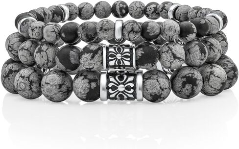 VY JEWELRY سوار سبج ندفة الثلج 6/8/10 ملم ضياء أحجار رمادية مع 925 خرز من الفضة الاسترليني للرجال والنساء in Saudi Arabia