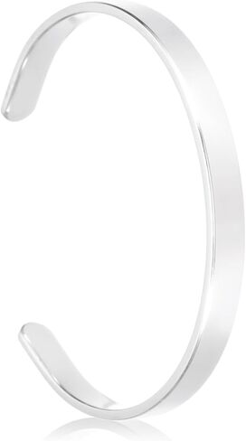 MECCANIXITY Stainless Steel Cuff Bracelet, Flat Thin Adjustable Open Cuff Bangle Engravable Bracelet Chain with Bag for Mens Womens Christmas Anniversary Jewelry Gift in Saudi Arabia