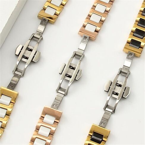 Quick Release Stainless Steel Ceramic Watch Band Men Women Fashion Bracelet 12 14 16 18 20 22mm Black White Rose Gold Strap in Saudi Arabia