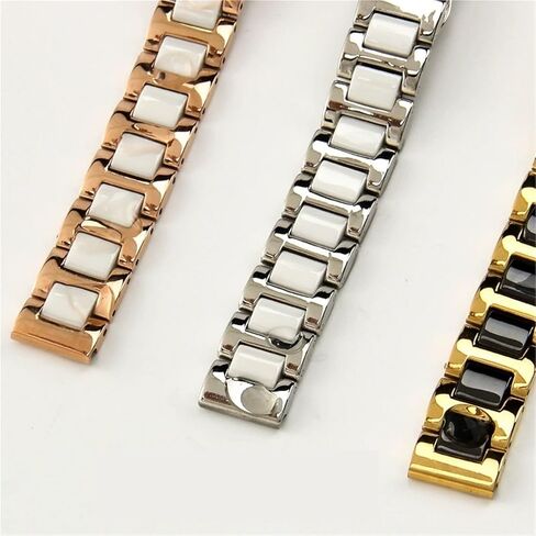 Quick Release Stainless Steel Ceramic Watch Band Men Women Fashion Bracelet 12 14 16 18 20 22mm Black White Rose Gold Strap in Saudi Arabia