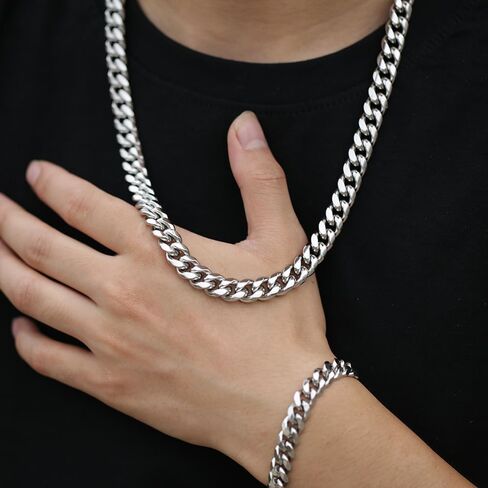 Topty سلاسل الارتباط الكوبي للرجال، 925 الفضة الاسترليني أكثر من 7 مم الكوبي سلسلة الماس قطع الفضة قلادة سلاسل هدايا للرجال الأب أصدقائهن الهيب هوب مجوهرات in Saudi Arabia