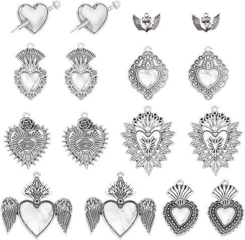 SUNNYCLUE 1 BOX 18Pcs 9 Stlyes Sacred Heart Charms Gothic Charms Bulk Horror Wing Alloy Ancient Silver Tibetan Style Vintage Arrow Roll Plating Pendants for Jewelry Making Necklace Bracelet Adult in Saudi Arabia