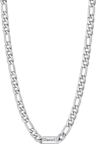 U7 Custom Figaro Name Necklace for Men Women,5mm/7mm Width Personalized Silver/14K Gold Plated/Black Figaro Hip-hop Chain-Valentines Fathers Day Anniversary Jewelry Gift for Him Dad Husband in Saudi Arabia