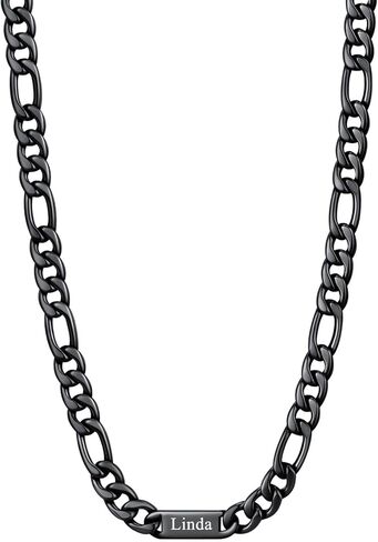 U7 Custom Figaro Name Necklace for Men Women,5mm/7mm Width Personalized Silver/14K Gold Plated/Black Figaro Hip-hop Chain-Valentines Fathers Day Anniversary Jewelry Gift for Him Dad Husband in Saudi Arabia