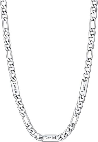 U7 Custom Figaro Name Necklace for Men Women,5mm/7mm Width Personalized Silver/14K Gold Plated/Black Figaro Hip-hop Chain-Valentines Fathers Day Anniversary Jewelry Gift for Him Dad Husband in Saudi Arabia