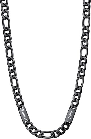 U7 Custom Figaro Name Necklace for Men Women,5mm/7mm Width Personalized Silver/14K Gold Plated/Black Figaro Hip-hop Chain-Valentines Fathers Day Anniversary Jewelry Gift for Him Dad Husband in Saudi Arabia