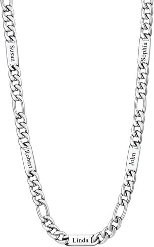 U7 Custom Figaro Name Necklace for Men Women,5mm/7mm Width Personalized Silver/14K Gold Plated/Black Figaro Hip-hop Chain-Valentines Fathers Day Anniversary Jewelry Gift for Him Dad Husband in Saudi Arabia