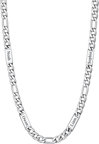 U7 Custom Figaro Name Necklace for Men Women,5mm/7mm Width Personalized Silver/14K Gold Plated/Black Figaro Hip-hop Chain-Valentines Fathers Day Anniversary Jewelry Gift for Him Dad Husband in Saudi Arabia