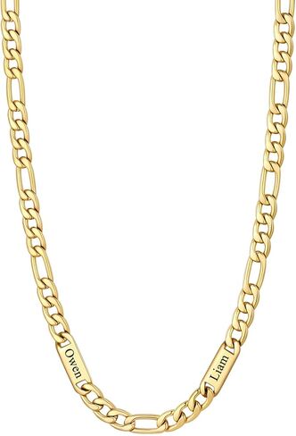 U7 Custom Figaro Name Necklace for Men Women,5mm/7mm Width Personalized Silver/14K Gold Plated/Black Figaro Hip-hop Chain-Valentines Fathers Day Anniversary Jewelry Gift for Him Dad Husband in Saudi Arabia