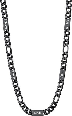 U7 Custom Figaro Name Necklace for Men Women,5mm/7mm Width Personalized Silver/14K Gold Plated/Black Figaro Hip-hop Chain-Valentines Fathers Day Anniversary Jewelry Gift for Him Dad Husband in Saudi Arabia