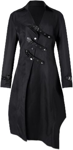 Khanda Mens Steampunk Clothes Vintage Gothic Jacket Slim Suit Collar Solid Double Breasted Zipper Victorian Coat Costume in Saudi Arabia