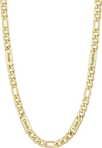 U7 Custom Figaro Name Necklace for Men Women,5mm/7mm Width Personalized Silver/14K Gold Plated/Black Figaro Hip-hop Chain-Valentines Fathers Day Anniversary Jewelry Gift for Him Dad Husband in Saudi Arabia