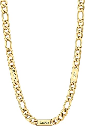 U7 Custom Figaro Name Necklace for Men Women,5mm/7mm Width Personalized Silver/14K Gold Plated/Black Figaro Hip-hop Chain-Valentines Fathers Day Anniversary Jewelry Gift for Him Dad Husband in Saudi Arabia