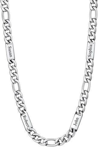 U7 Custom Figaro Name Necklace for Men Women,5mm/7mm Width Personalized Silver/14K Gold Plated/Black Figaro Hip-hop Chain-Valentines Fathers Day Anniversary Jewelry Gift for Him Dad Husband in Saudi Arabia