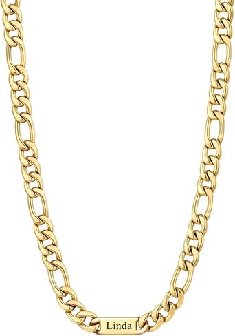 U7 Custom Figaro Name Necklace for Men Women,5mm/7mm Width Personalized Silver/14K Gold Plated/Black Figaro Hip-hop Chain-Valentines Fathers Day Anniversary Jewelry Gift for Him Dad Husband in Saudi Arabia