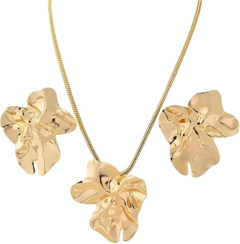 OAOSIOH Chunky Big Gold Earrings Statement Choker Necklace Jewelry Set for Women, Charm Large Irregular Geometry Pendant Bold Stud Party Prom Accessories Gift in Saudi Arabia