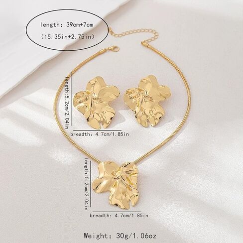 OAOSIOH Chunky Big Gold Earrings Statement Choker Necklace Jewelry Set for Women, Charm Large Irregular Geometry Pendant Bold Stud Party Prom Accessories Gift in Saudi Arabia