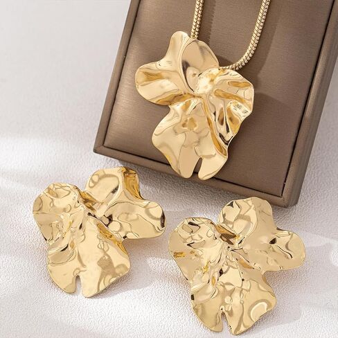 OAOSIOH Chunky Big Gold Earrings Statement Choker Necklace Jewelry Set for Women, Charm Large Irregular Geometry Pendant Bold Stud Party Prom Accessories Gift in Saudi Arabia