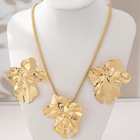 OAOSIOH Chunky Big Gold Earrings Statement Choker Necklace Jewelry Set for Women, Charm Large Irregular Geometry Pendant Bold Stud Party Prom Accessories Gift in Saudi Arabia