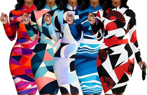 فساتين Bodycon النسائية طباعة الأزهار فستان العمل قلم رصاص طويل الأكمام طوق اليوسفي فساتين الكنيسة ميدي in Kuwait