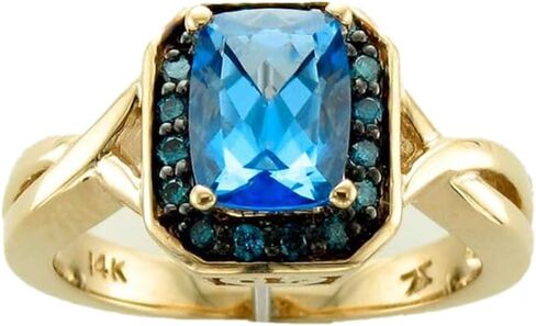 LE VIAN 1/5 قيراط من الألماس الأزرق مع 1 7/8 خاتم توباز أزرق للنساء | خاتم أنيق من الذهب الأصفر عيار 14 قيراط في شكل شوكة للنساء (0.19 قيراط) خاتم وعد لذكرى الزفاف مقاس 5 in Saudi Arabia