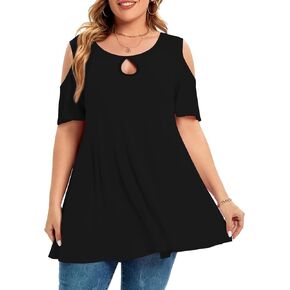 MONNURO Plus Size Cold Shoulder Tops For Women Sexy Ruffle Short Sleeve Tunic in Saudi Arabia