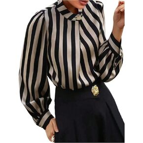WDIRARA Women's Striped Shirts Wrap Long Sleeve Blouse Work Office Business Dressy Tops in Saudi Arabia