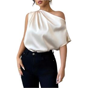 Floerns Women's Elegant Satin Off Shoulder Blouse Short Sleeve Dressy Casual Shirts in Kuwait