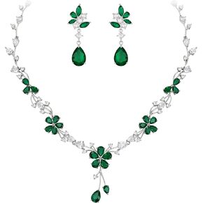 EVER FAITH Weddding Jewlery for Bride, Stunning White Cubic Zirconia Teardrop Cluster Flower Banquet Neckalce Earrings Set for Women in Saudi Arabia