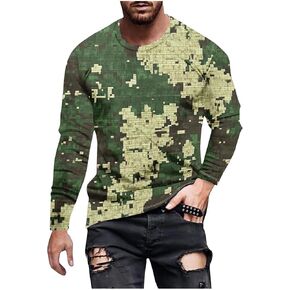 قمصان طويلة الأكمام للرجال طباعة مموهة عادية أنيقة تجريب Crewneck بلوزات قطنية فضفاضة تناسب البلوز تيز in Kuwait