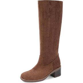 Doeyg Women's Banana Knee High Boots Square Toe كتلة مكتنزة كعب طويل القامة أحذية عجل واسعة العجل مريحة سحب غير رسمي على أحذية طويلة in Kuwait
